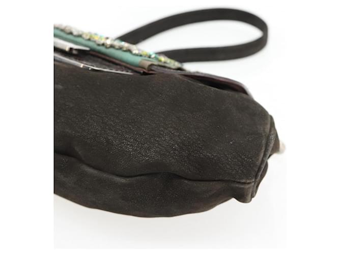 PRADA Shoulder Bag Leather Dark Brown Silver - vista 10