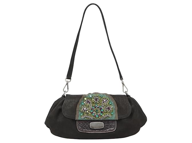 PRADA Shoulder Bag Leather Dark Brown Silver - vista 2