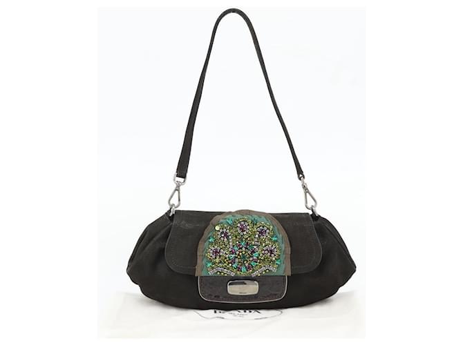 PRADA Shoulder Bag Leather Dark Brown Silver - vista 24