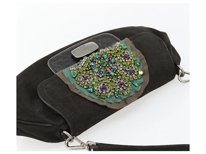 PRADA Shoulder Bag Leather Dark Brown Silver - vista 6