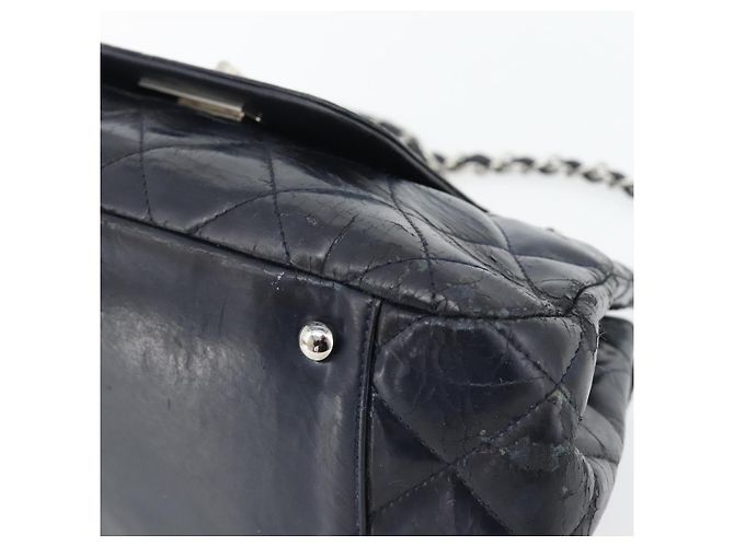 CHANEL Matelasse Chain Purse Bag Patent Leather Navy Silver CC - vista 10