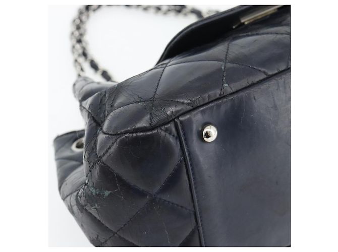 CHANEL Matelasse Chain Purse Bag Patent Leather Navy Silver CC - vista 11
