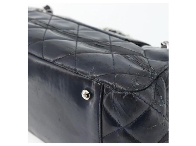 CHANEL Matelasse Chain Purse Bag Patent Leather Navy Silver CC - vista 12