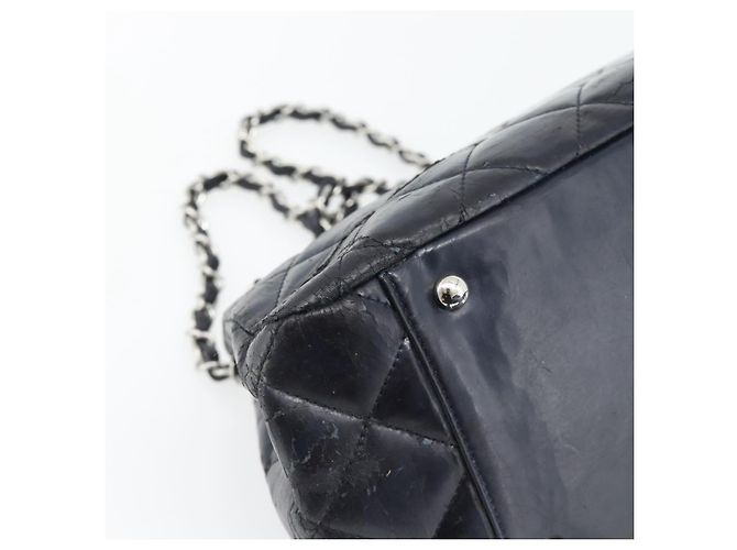 CHANEL Matelasse Chain Purse Bag Patent Leather Navy Silver CC - vista 13