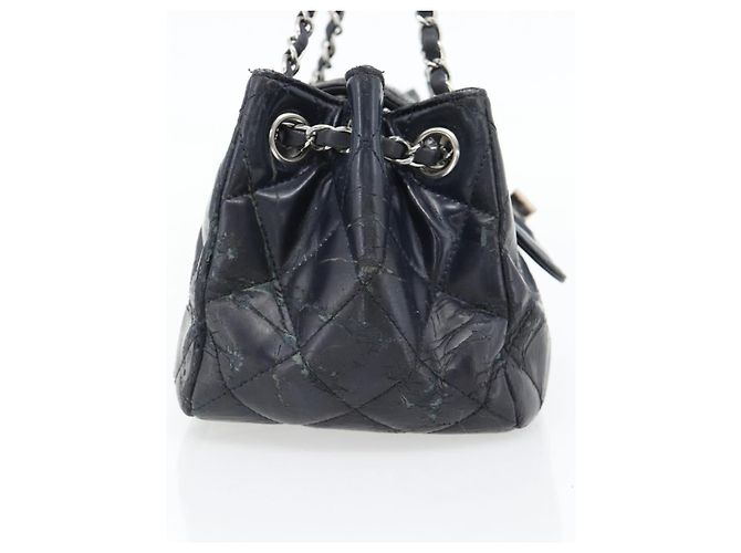 CHANEL Matelasse Chain Purse Bag Patent Leather Navy Silver CC - vista 4
