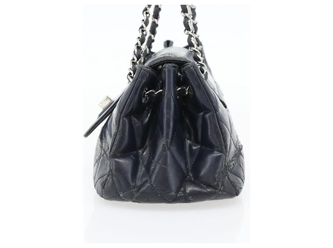 CHANEL Matelasse Chain Purse Bag Patent Leather Navy Silver CC - vista 5