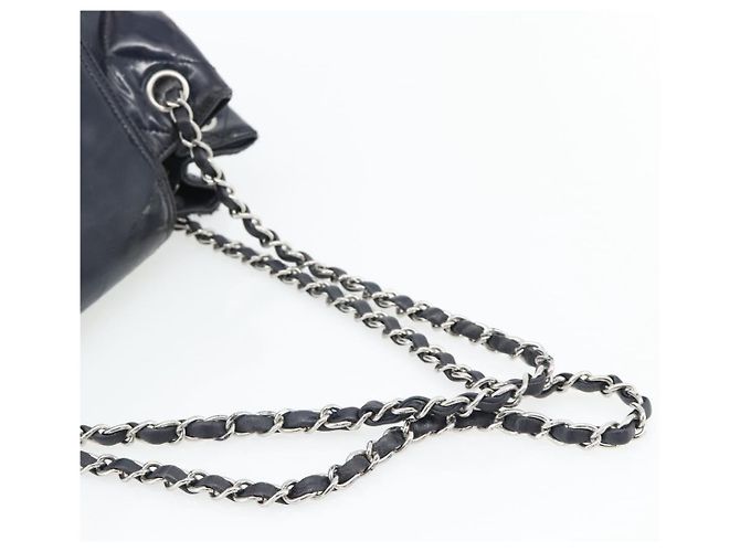 CHANEL Matelasse Chain Purse Bag Patent Leather Navy Silver CC - vista 7