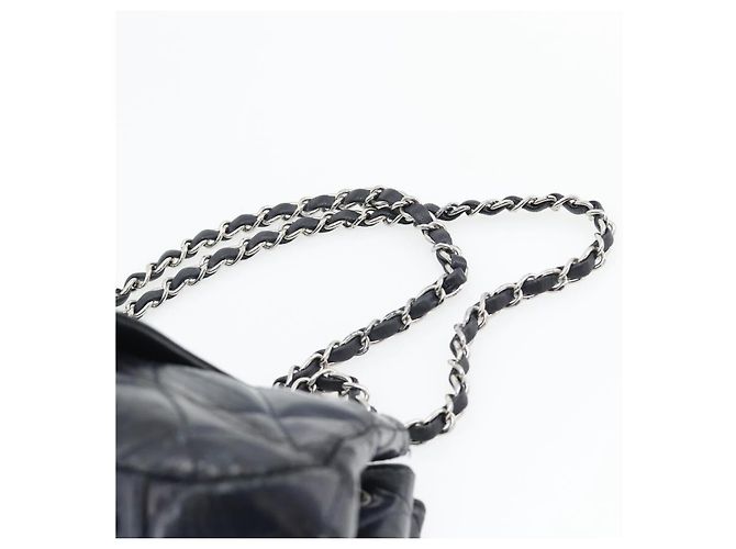 CHANEL Matelasse Chain Purse Bag Patent Leather Navy Silver CC - vista 8