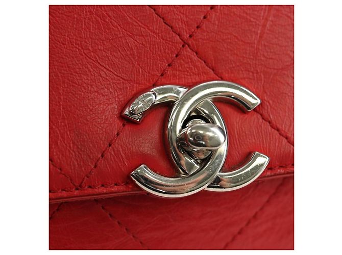 CHANEL Chain Shoulder Bag Calf Skin Red Silver CC - vista 15
