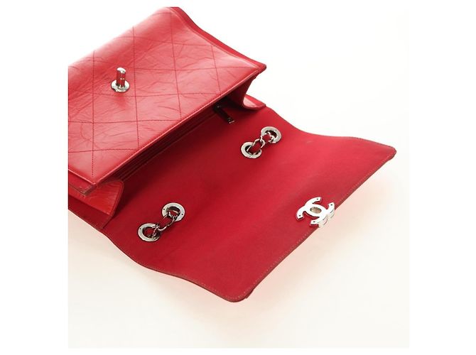 CHANEL Chain Shoulder Bag Calf Skin Red Silver CC - vista 16