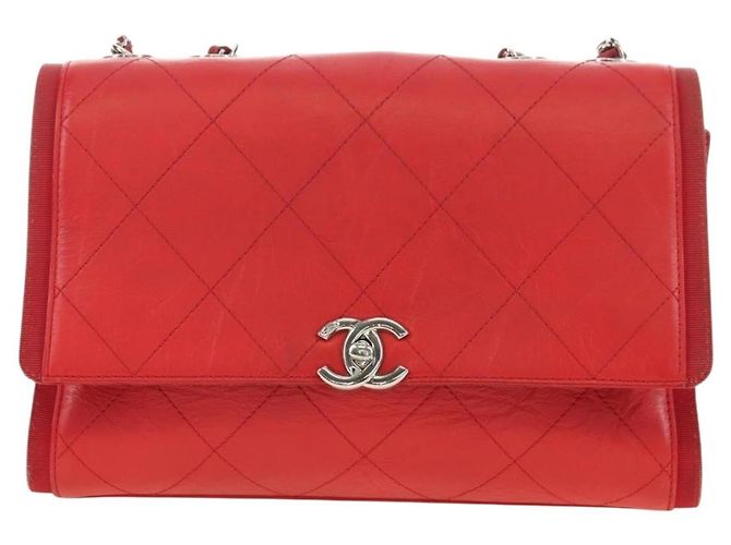 CHANEL Chain Shoulder Bag Calf Skin Red Silver CC - vista 2