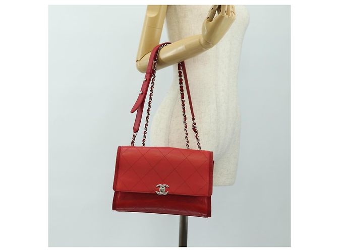 CHANEL Chain Shoulder Bag Calf Skin Red Silver CC - vista 25