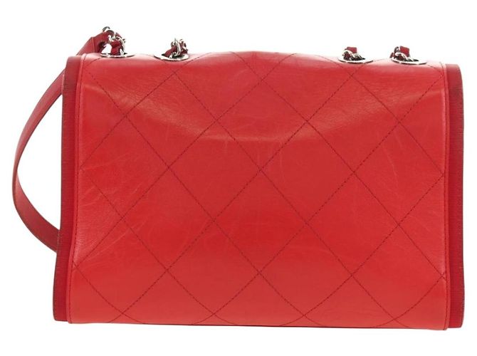 CHANEL Chain Shoulder Bag Calf Skin Red Silver CC - vista 3