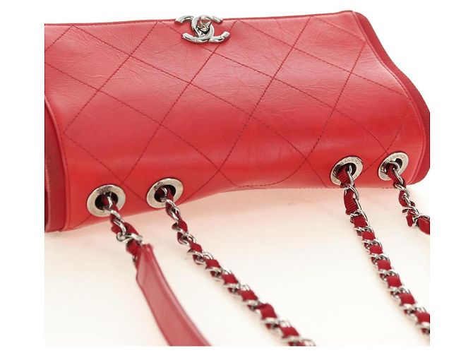 CHANEL Chain Shoulder Bag Calf Skin Red Silver CC - vista 6