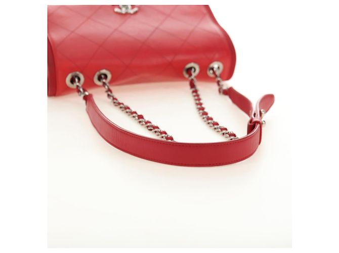 CHANEL Chain Shoulder Bag Calf Skin Red Silver CC - vista 7