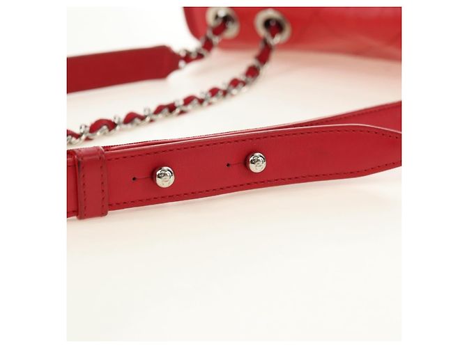 CHANEL Chain Shoulder Bag Calf Skin Red Silver CC - vista 8