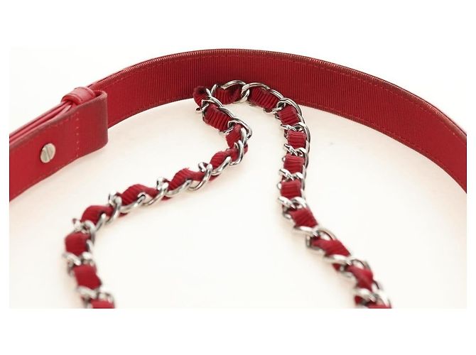 CHANEL Chain Shoulder Bag Calf Skin Red Silver CC - vista 9