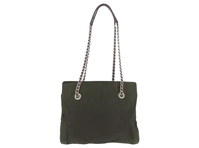 PRADA Chain Tote Bag Nylon Khaki Silver - vista 2