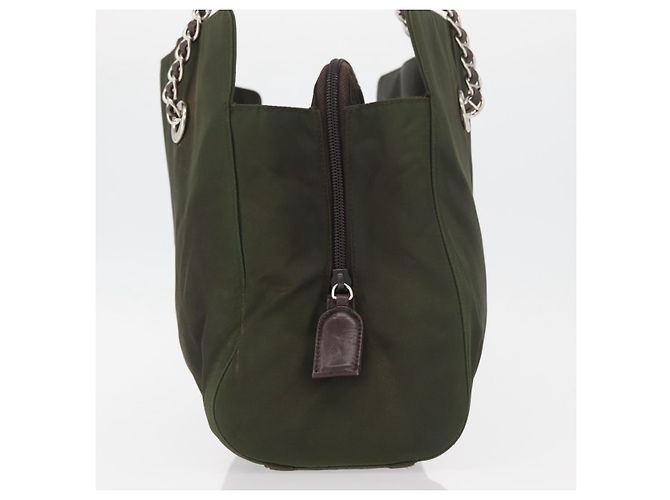 PRADA Chain Tote Bag Nylon Khaki Silver - vista 4