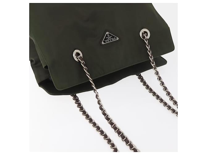 PRADA Chain Tote Bag Nylon Khaki Silver - vista 6