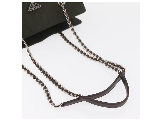 PRADA Chain Tote Bag Nylon Khaki Silver - vista 7