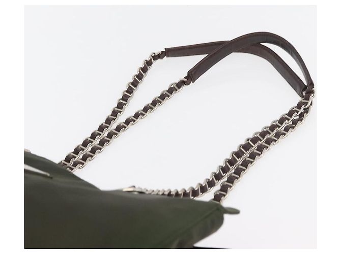 PRADA Chain Tote Bag Nylon Khaki Silver - vista 8
