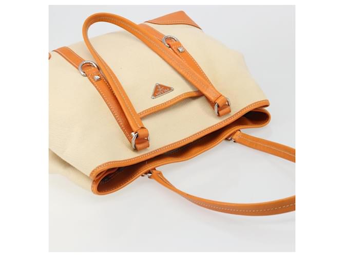 PRADA Tote Bag Canvas Beige Silver - vista 7