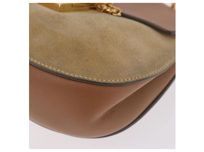 Chloé Chloe Drew Chain Shoulder Bag Suede Leather Beige Gold - vista 11