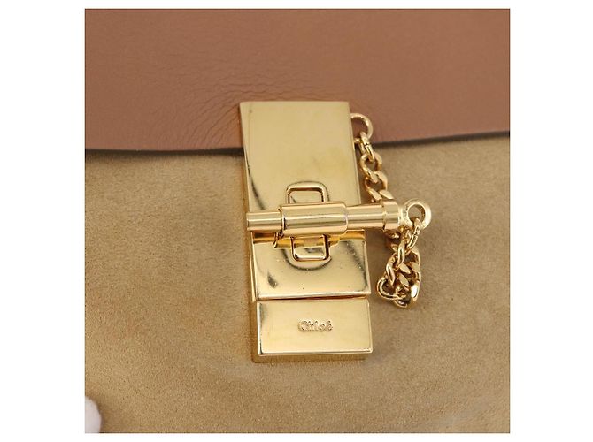 Chloé Chloe Drew Chain Shoulder Bag Suede Leather Beige Gold - vista 14