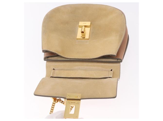 Chloé Chloe Drew Chain Shoulder Bag Suede Leather Beige Gold - vista 15