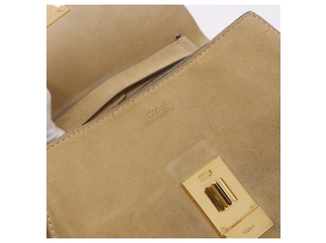 Chloé Chloe Drew Chain Shoulder Bag Suede Leather Beige Gold - vista 16
