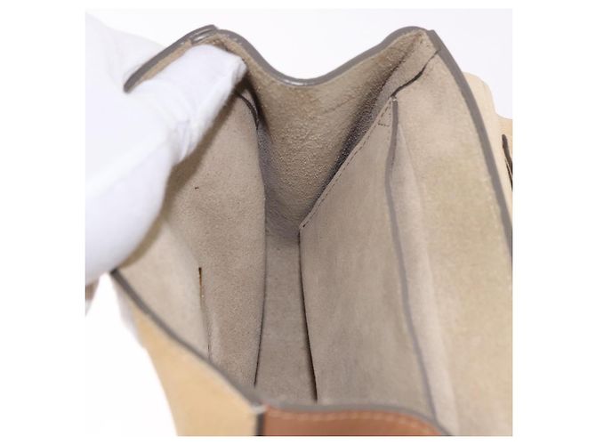 Chloé Chloe Drew Chain Shoulder Bag Suede Leather Beige Gold - vista 19