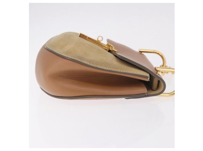 Chloé Chloe Drew Chain Shoulder Bag Suede Leather Beige Gold - vista 4