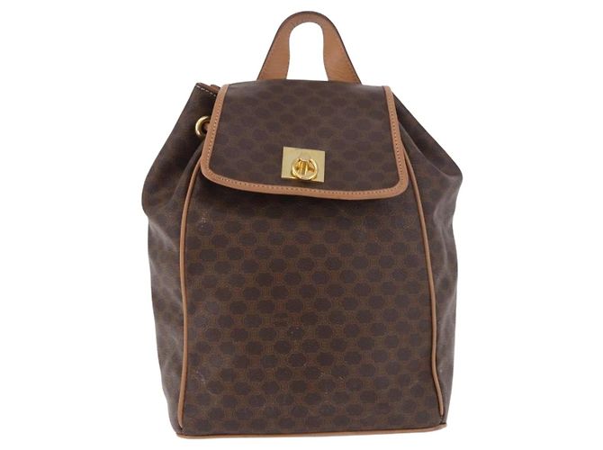 Céline CELINE Macadam Canvas Backpack PVC Leather Brown Gold - vista 13