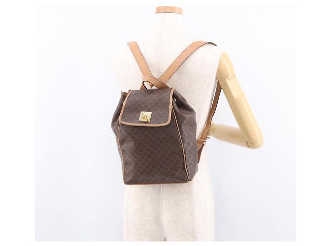 Céline CELINE Macadam Canvas Backpack PVC Leather Brown Gold - vista 25