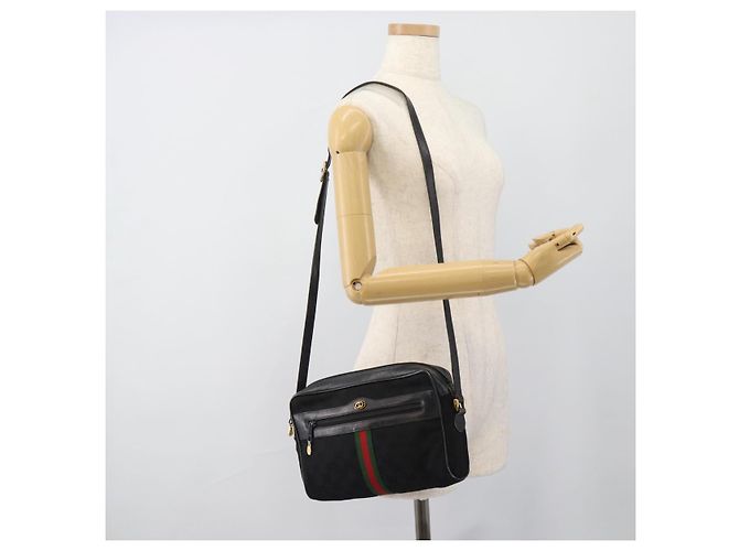 GUCCI GG Canvas Web Sherry Line Shoulder Bag Black Red Green - vista 23