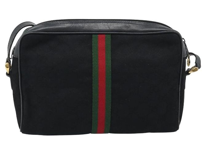 GUCCI GG Canvas Web Sherry Line Shoulder Bag Black Red Green - vista 3