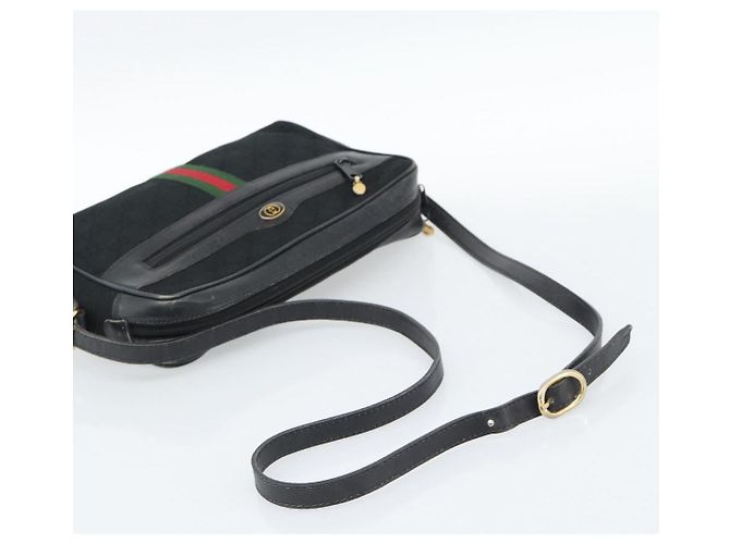 GUCCI GG Canvas Web Sherry Line Shoulder Bag Black Red Green - vista 7