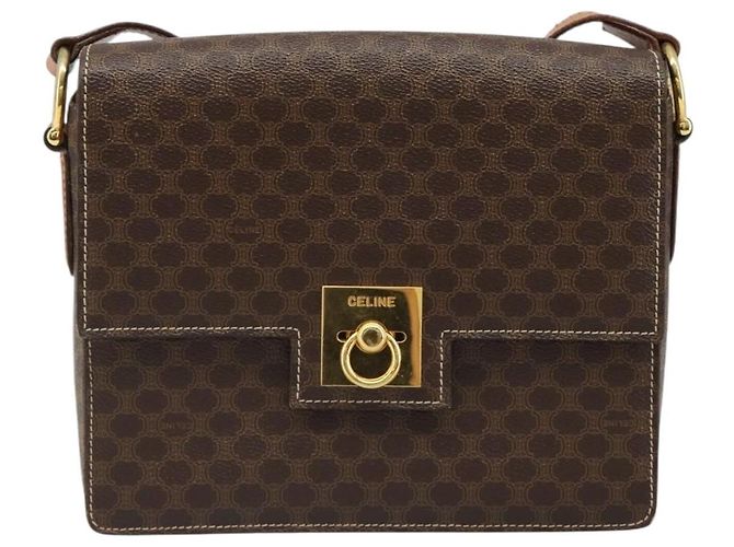 Céline CELINE Macadam Canvas Shoulder Bag PVC Leather Brown Gold - vista 13