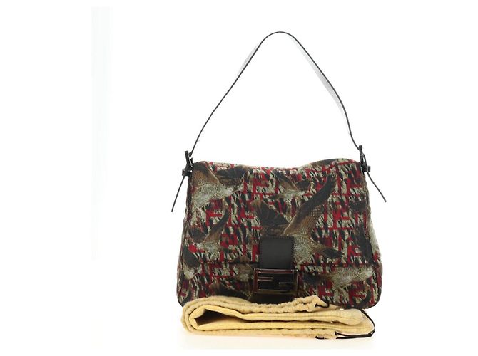 FENDI Zucca Canvas Mamma Baguette Shoulder Bag Red Silver - vista 12