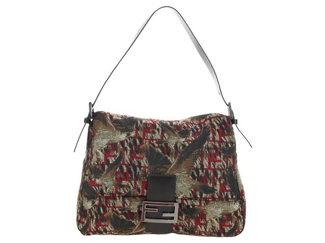 FENDI Zucca Canvas Mamma Baguette Shoulder Bag Red Silver - vista 13