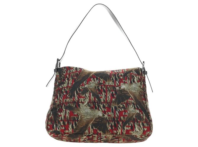 FENDI Zucca Canvas Mamma Baguette Shoulder Bag Red Silver - vista 2