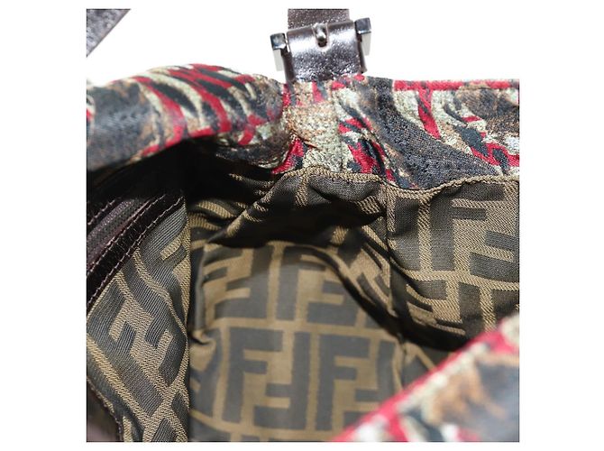 FENDI Zucca Canvas Mamma Baguette Shoulder Bag Red Silver - vista 24