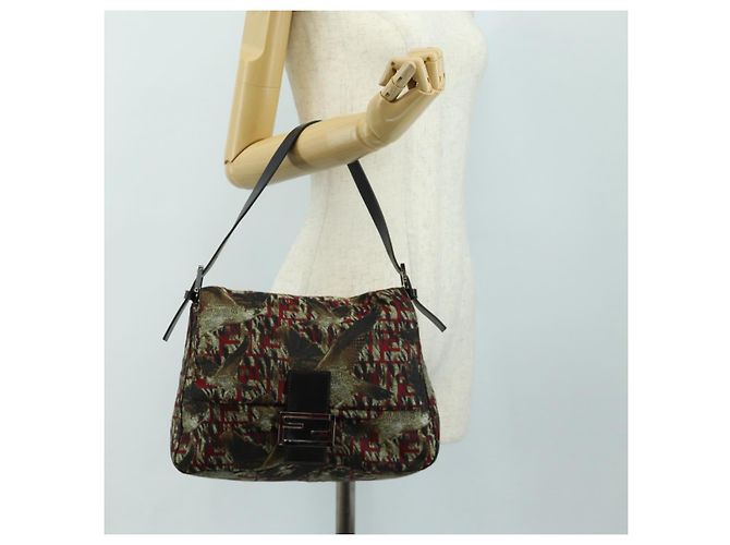 FENDI Zucca Canvas Mamma Baguette Shoulder Bag Red Silver - vista 27
