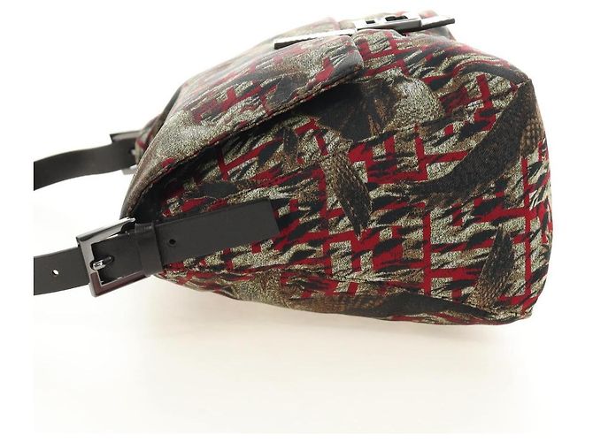 FENDI Zucca Canvas Mamma Baguette Shoulder Bag Red Silver - vista 3