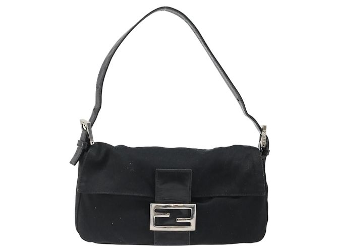 FENDI Mamma Baguette Shoulder Bag Cotton Jersey Black Silver - vista 13