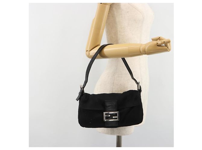 FENDI Mamma Baguette Shoulder Bag Cotton Jersey Black Silver - vista 25