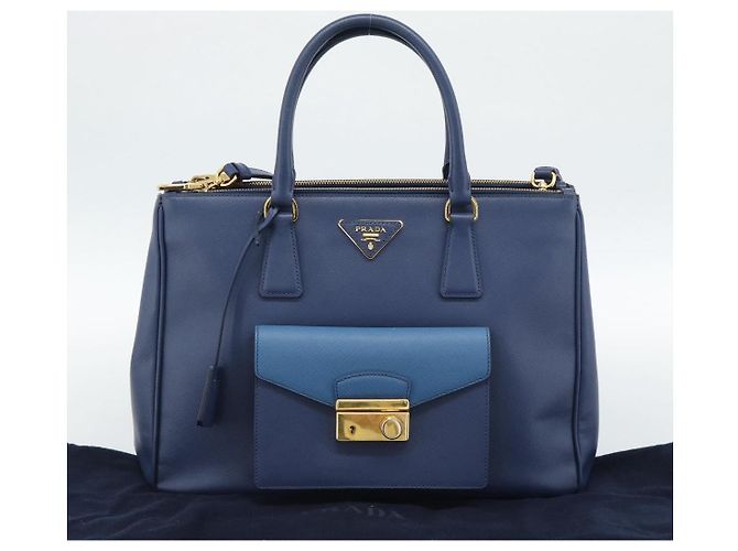PRADA Hand Bag Saffiano leather 2way Blue Gold - vista 12
