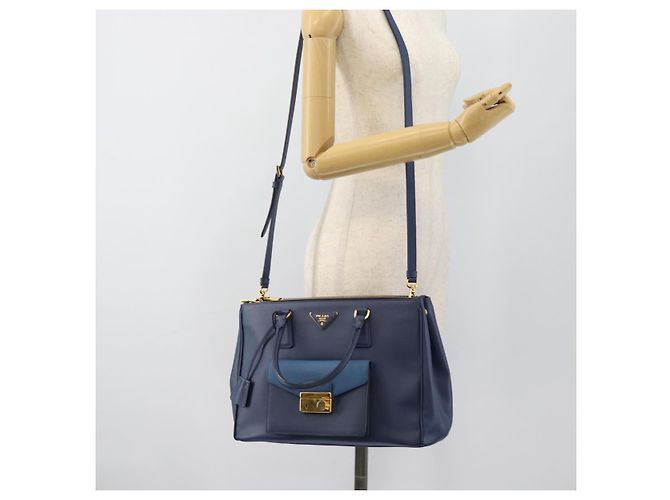 PRADA Hand Bag Saffiano leather 2way Blue Gold - vista 29