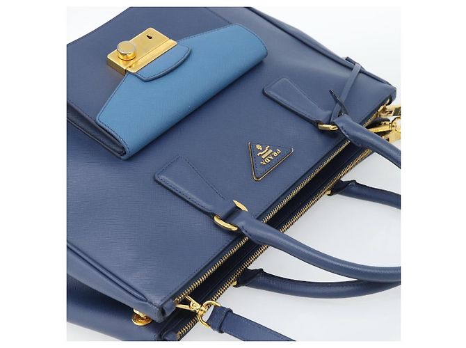 PRADA Hand Bag Saffiano leather 2way Blue Gold - vista 6